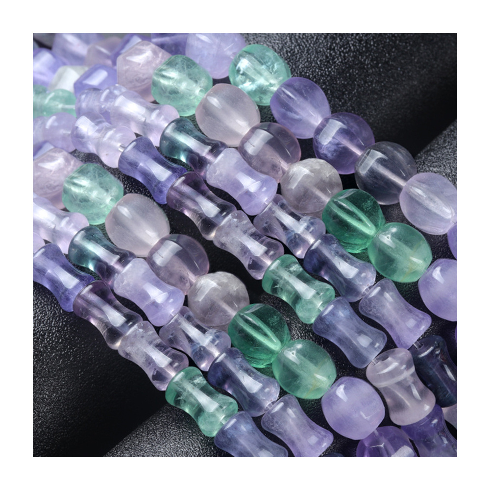 Natural Purple Fluorite Carved Bamboo Joint Tube Shape Gemstone Strand Beads For DIY Jewelry Accessory