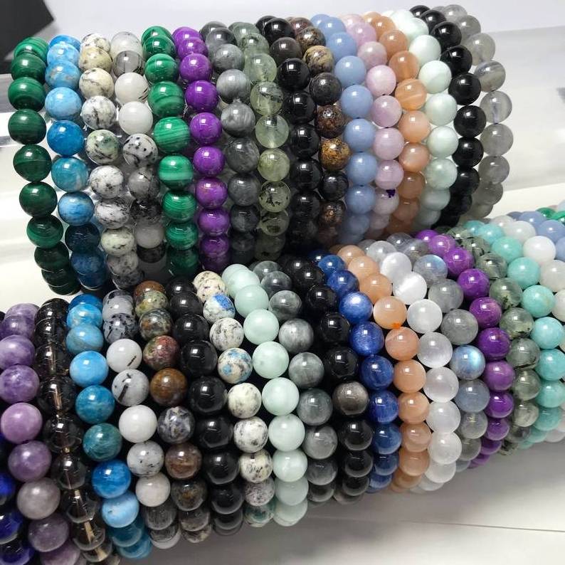 Natural Gemstone Bead Bracelet Healing Crystal Adjustable Stretch Bracelet 8mm Round Yoga Crystal Bracelet for Men Women Bangles