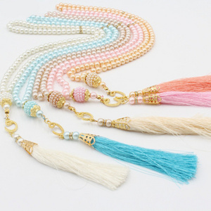 6mm 99 pcs muslic rosary glass pearl string tassel tasbih middle east colorful beaded decoration jewelry for pray rosary