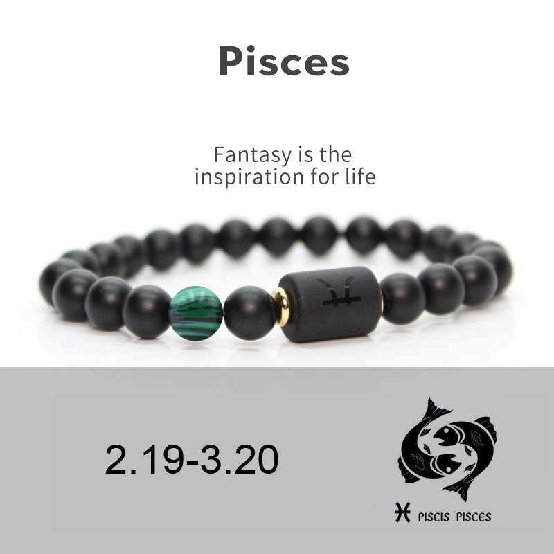 Healing gemstone crystal men's beaded bracelet 8mm matte black glass bead natural stone twelve zodiac signs elastic bracelet