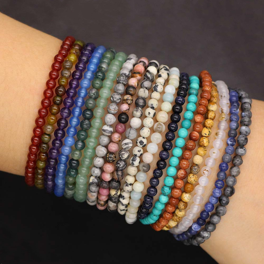 4mm Natural Stone Chakra Beads Energy Bracelet Handmade Agates Tiger Eye Stretch Bracelet Bangles for Women Men Yoga Jewelry