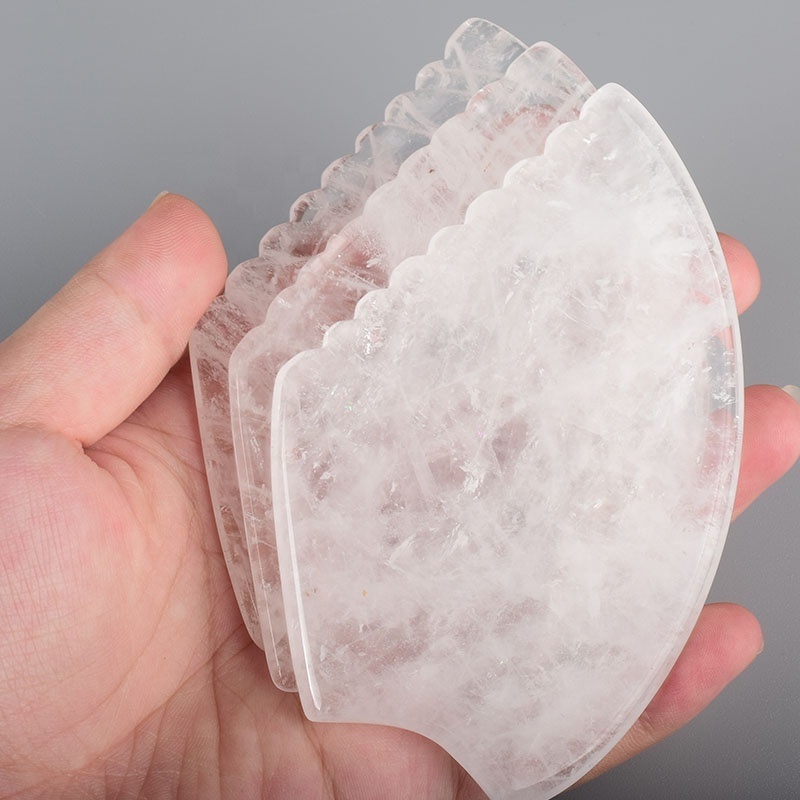 Stocked New Designs Natural Healing Stone Gua Sha Massage Tools White Clear Quartz Crystal GuaSha For Healing Gifts