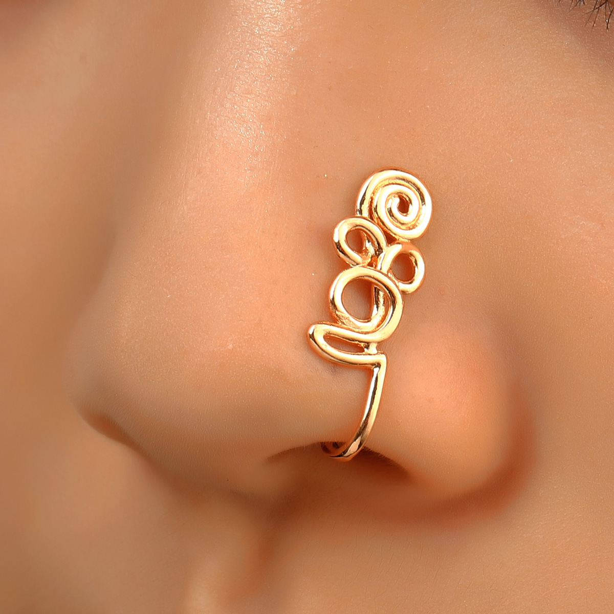 Fashion Creative Copper Perforation-Free U-Shaped Nasal Splint Piercing Butterfly Flower Snake-Shaped Fake Nose Studs