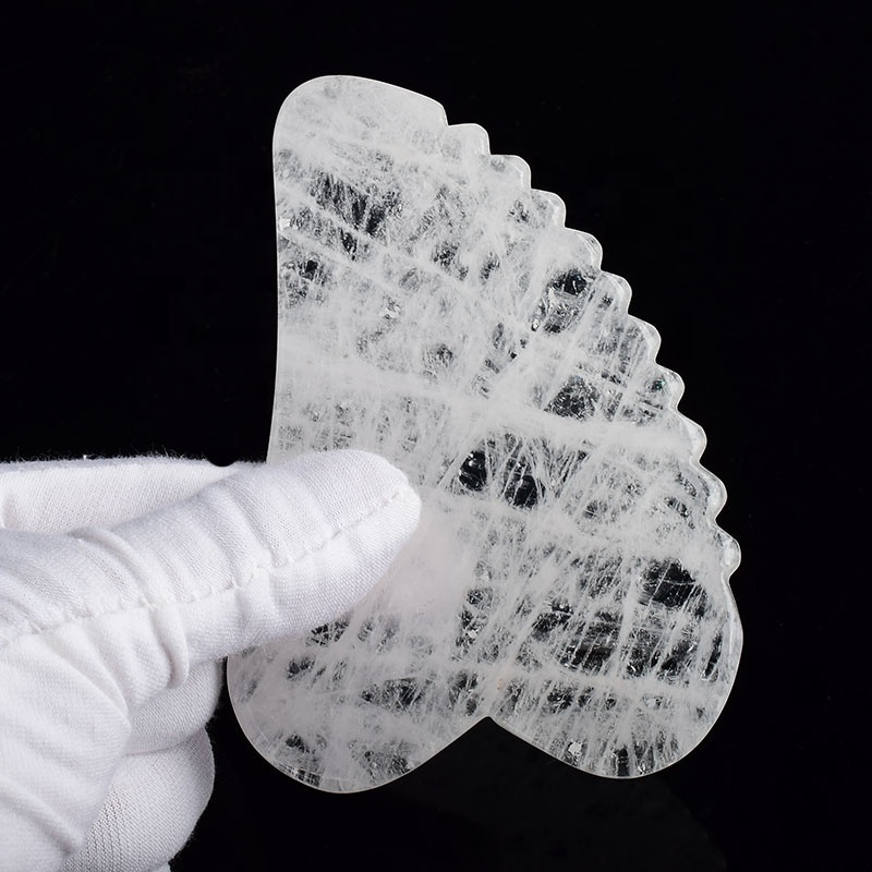 Stocked New Designs Natural Healing Stone Gua Sha Massage Tools White Clear Quartz Crystal GuaSha For Healing Gifts