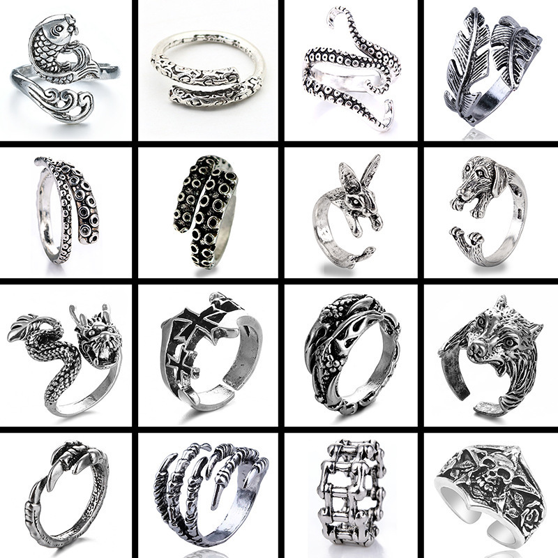 Vintage Punk  Demon Skull Snake Alloy Gothic Biker Adjustable Rings Skeleton Skull Devil Eye Chinese Dragon Claw Rings For Men