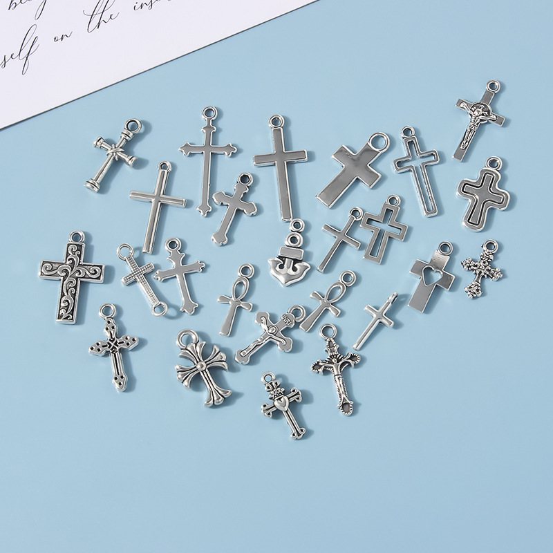 35 Designs Vintage Silver Plated Zinc Alloy  Jesus Cross Pendant Religious Faith Charms Jewelry Findings Making