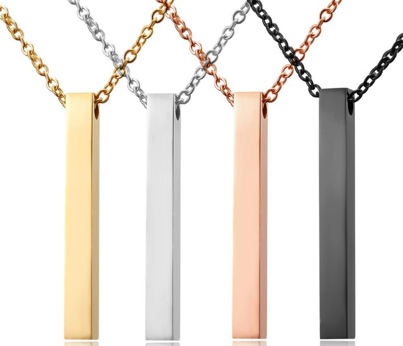 Personalized Vertical Bar Necklace Men Women Stainless Steel 18K Gold Plated Custom Jewelry Bar Pendant Necklaces for Gifts