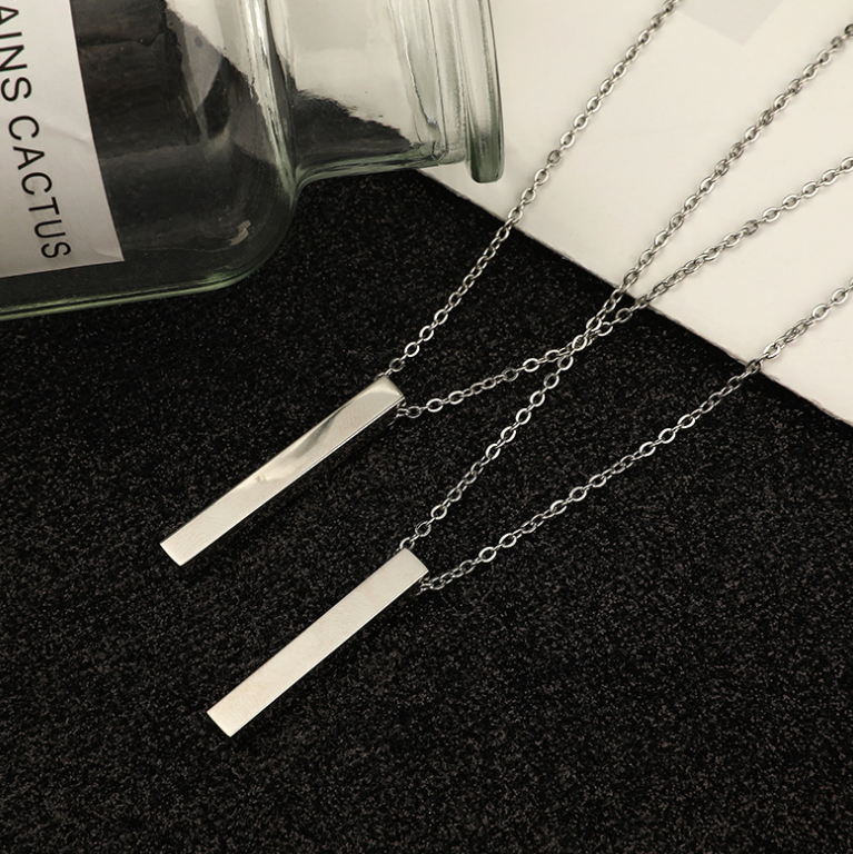 Personalized Vertical Bar Necklace Men Women Stainless Steel 18K Gold Plated Custom Jewelry Bar Pendant Necklaces for Gifts