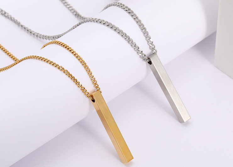 Personalized Vertical Bar Necklace Men Women Stainless Steel 18K Gold Plated Custom Jewelry Bar Pendant Necklaces for Gifts