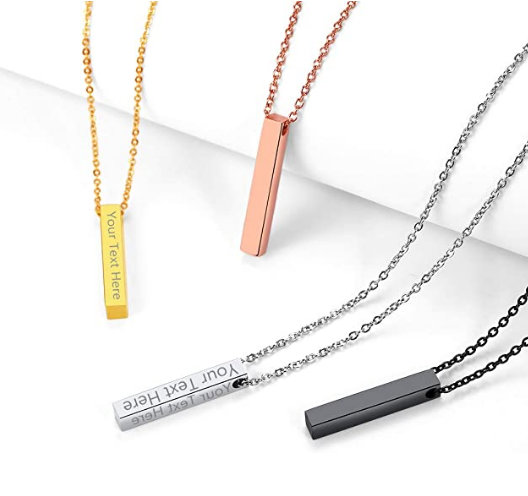 Personalized Vertical Bar Necklace Men Women Stainless Steel 18K Gold Plated Custom Jewelry Bar Pendant Necklaces for Gifts