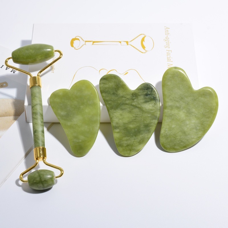 Hot Natural gua sha massage tool Xiuyan Green jade roller Guasha set real stone Facial firming massager anti aging for woman