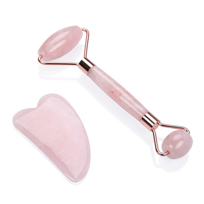 Rose Quartz Roller and Gua Sha for Face,Natural Jade Facial Roller Massager