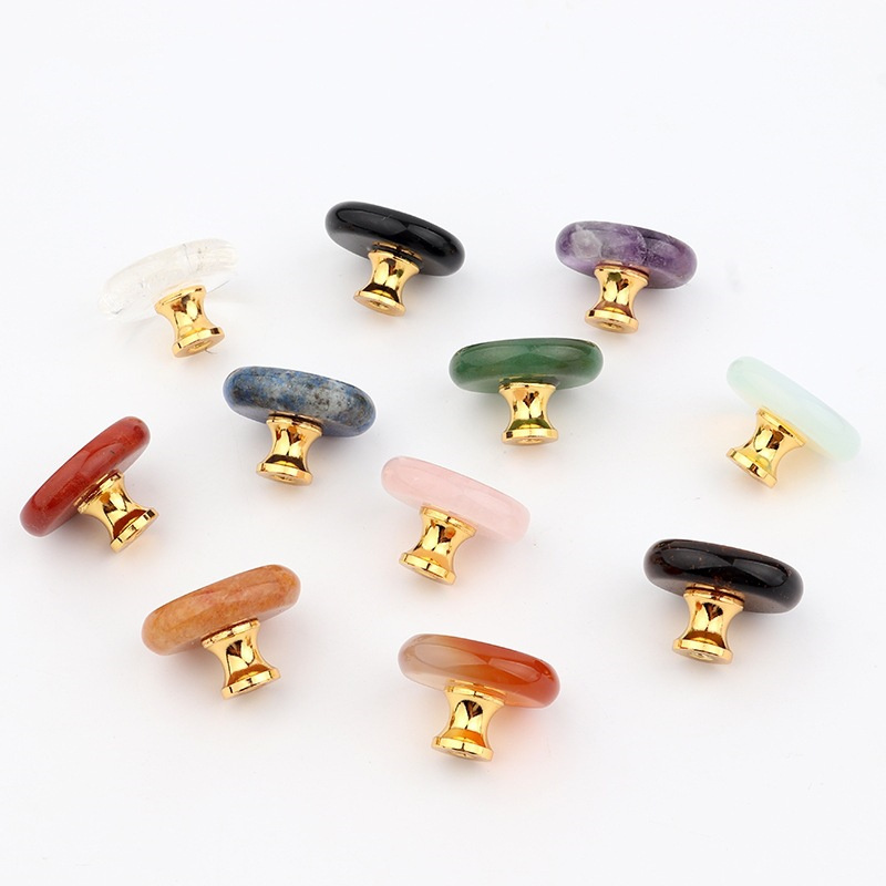 Factory Wholesale Natural Crystal Gemstone Cabinet Door Knob Healing Rose Quartz Brass Alloy Furniture Door Handle Small Knob