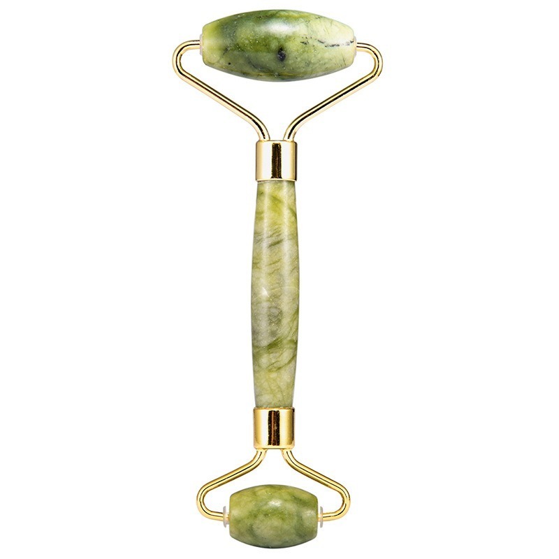 Flower Handle Face Roller GuaSha Massage Tool Xiuyan Jade Heart shaped Stone and Resin Handle Jade massager Roller Set