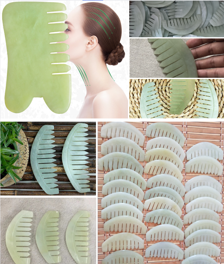 Trend Head Gua Sha Massage Tool, Gua Sha Comb Xiuyan Jade, Natural Gemstone Head Massager for Scalp Stress Relax and Hair Growth