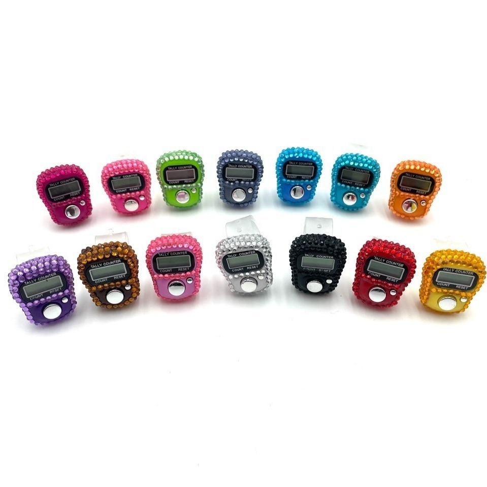 Mini beautiful hand tally Diamonds finger counter LCD Electronic plastic digital muslim Counter Finger shinny ring