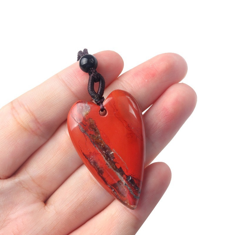 40mm Big Love Rope  Chain Stone Pendants Necklace Natural Crystal Agate Quartz Polished Love Pendant Heart Necklace