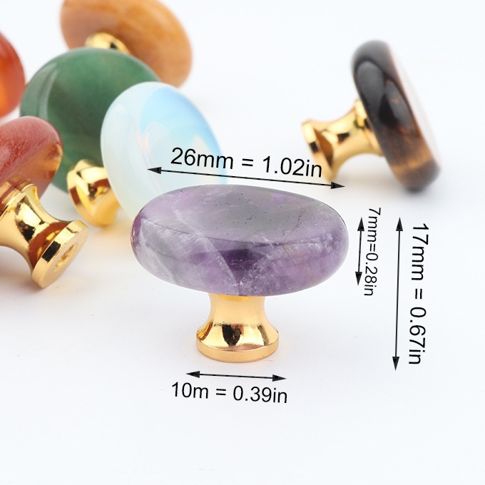 Factory Wholesale Natural Crystal Gemstone Cabinet Door Knob Healing Rose Quartz Brass Alloy Furniture Door Handle Small Knob