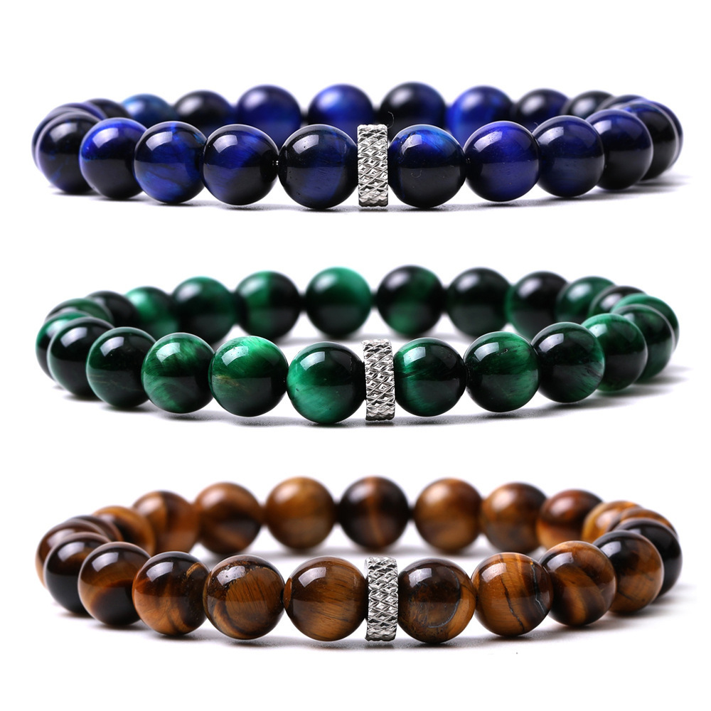 Factory Price 8mm Natural Matte Polished Stones Black Onyx Tiger Eyes with Stainless Steel Charm Relationship Couples Bracelet