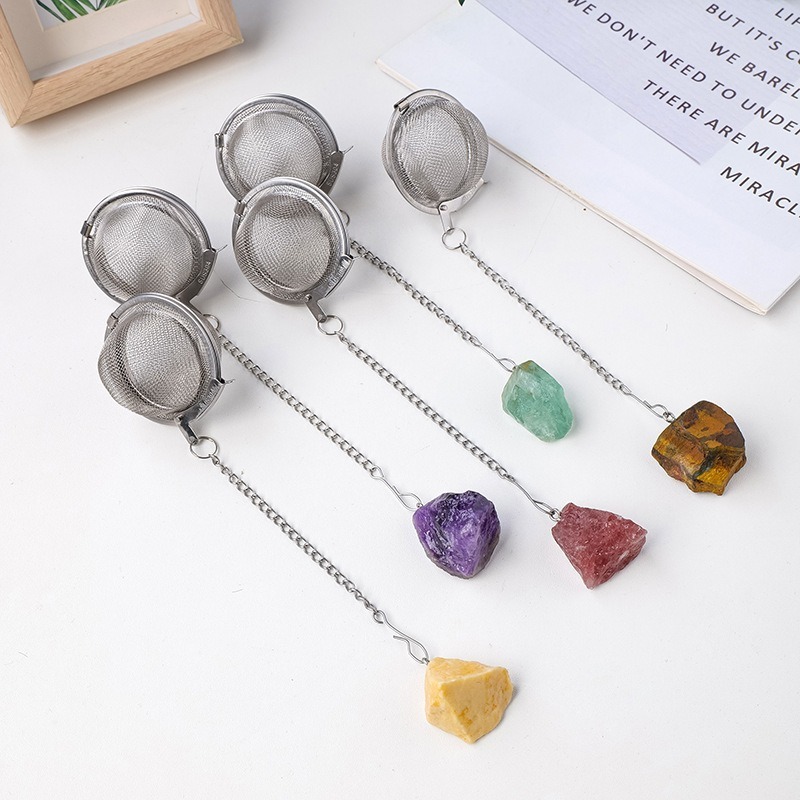 Wholesale Gemstone Rough Raw Crystal Pendant Tea Filter Food Grade 304 Stainless Steel Tea Infuser Strainer Ball