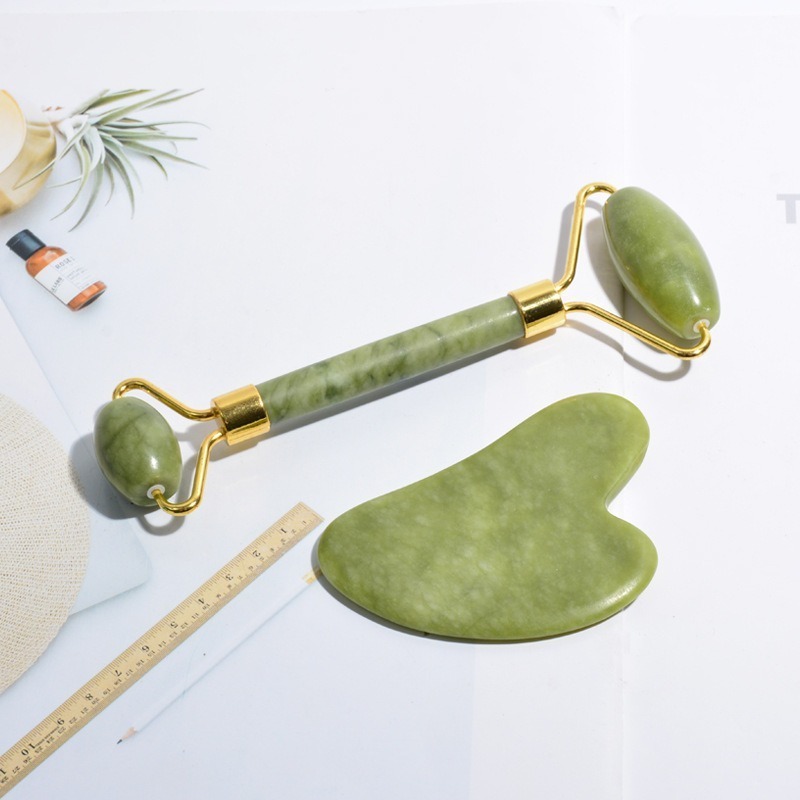 Hot Natural gua sha massage tool Xiuyan Green jade roller Guasha set real stone Facial firming massager anti aging for woman