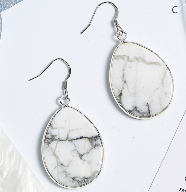 High Quality Crystal Earring White Howlite Stone Pendant Charm Drop Earring Natural Stones Earrings for Woman Girls