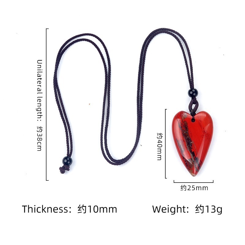 40mm Big Love Rope  Chain Stone Pendants Necklace Natural Crystal Agate Quartz Polished Love Pendant Heart Necklace