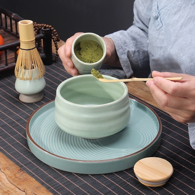 Customizable Matcha Tea Accessories Traditional Ceramic Chawan Bowl Bamboo Matcha Whisk Set