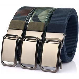 Custom Logo 1.34" Wide Nylon Fabric Belts for Men Fashion Youth Silver Color Zinc Alloy Automatic Buckle Webbing Jeans Belt