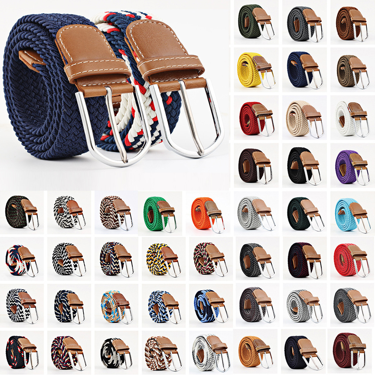 Wholesale 3.3cm Wide Women Casual Woven Stretch Knitted Belt Elastic Braided Belt Jeans Belts for Men 107cm Long