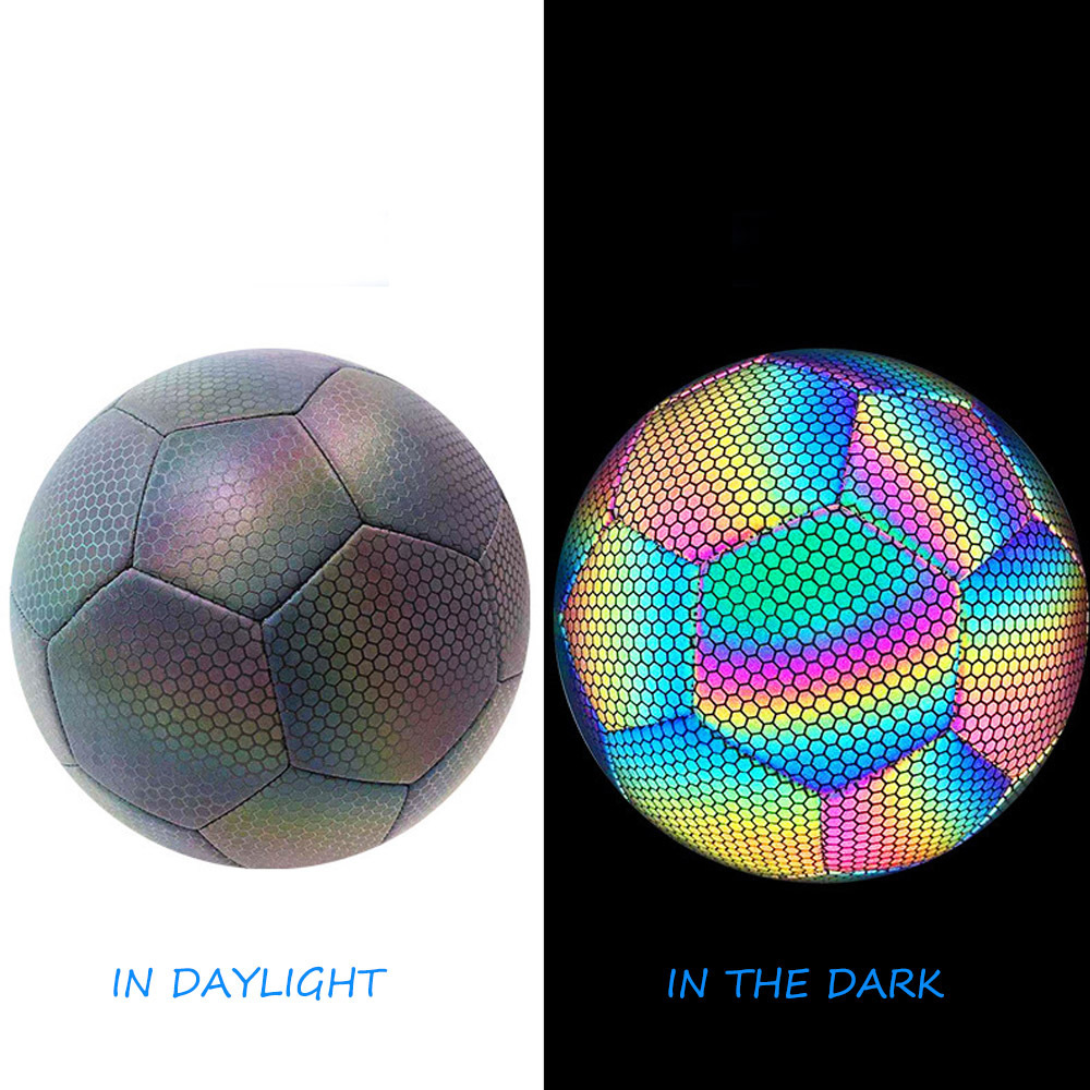 Custom Logo Glowing In The Dark Reflective Football Official Light Up Holographic PU Leather Soccer Ball