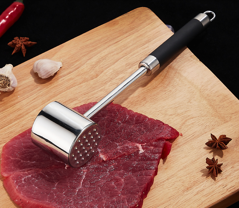 Hot sell kitchen steak tenderizer tools stainless steel meat hammer with non-slip handle