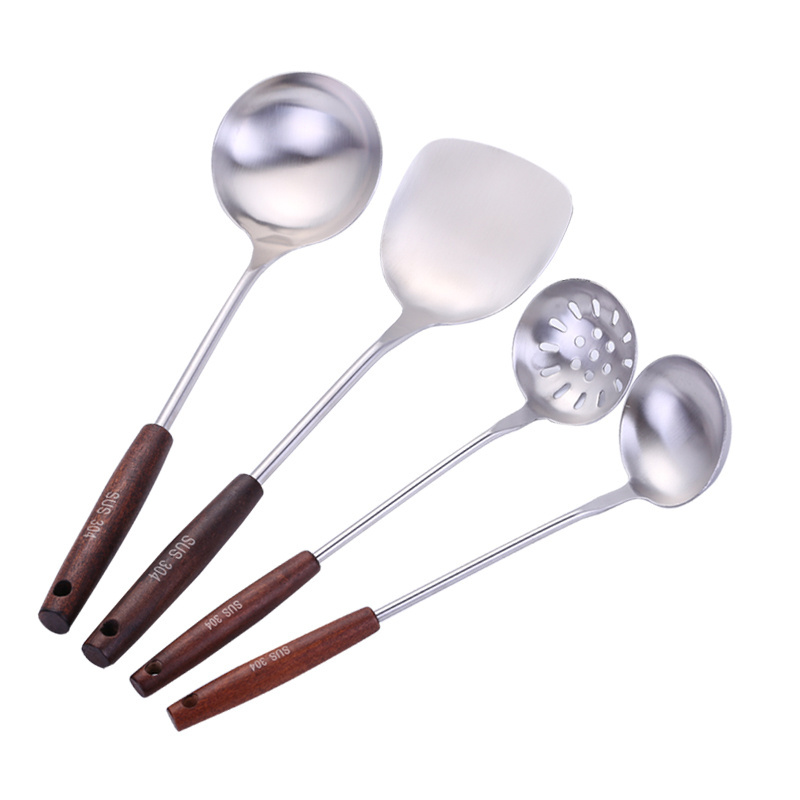 High quality 4pcs kitchen cooking tool 304 stainless steel utensil set with wooden handle