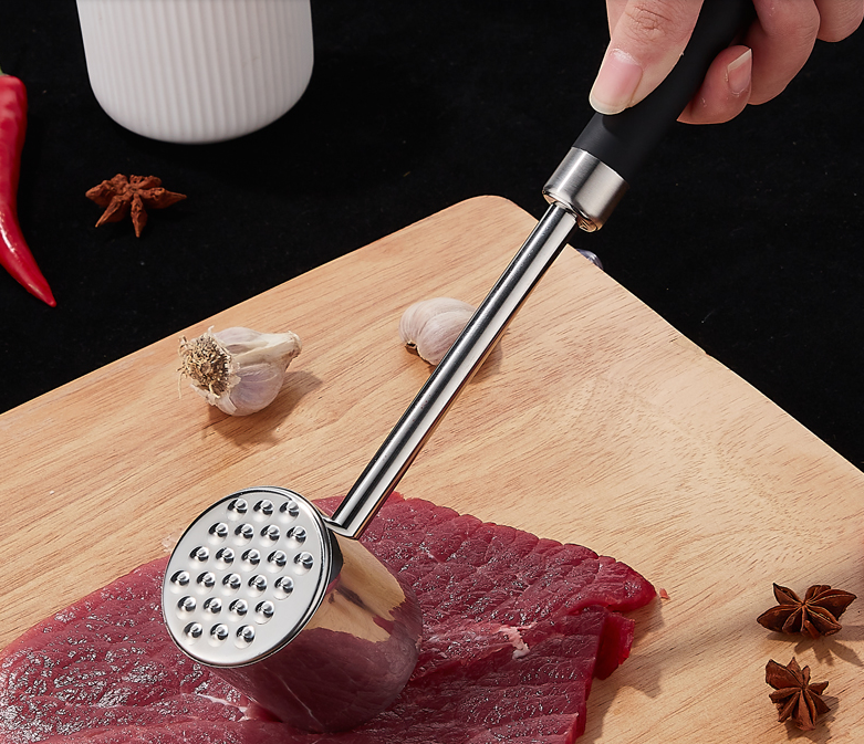 Hot sell kitchen steak tenderizer tools stainless steel meat hammer with non-slip handle