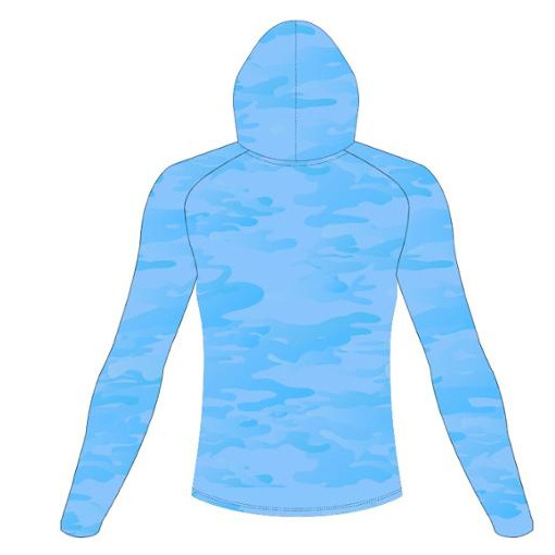 custom blue camo design high performance men's long sleeve hooded fishing jersey upf wholesale fishing shirt