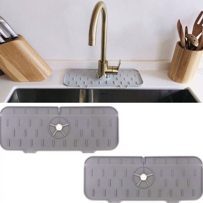 Kitchen Sink Silicone Faucet Handle Drip Catcher Tray, Countertop Faucet Mat Splash Guard Catcher Drying Pad