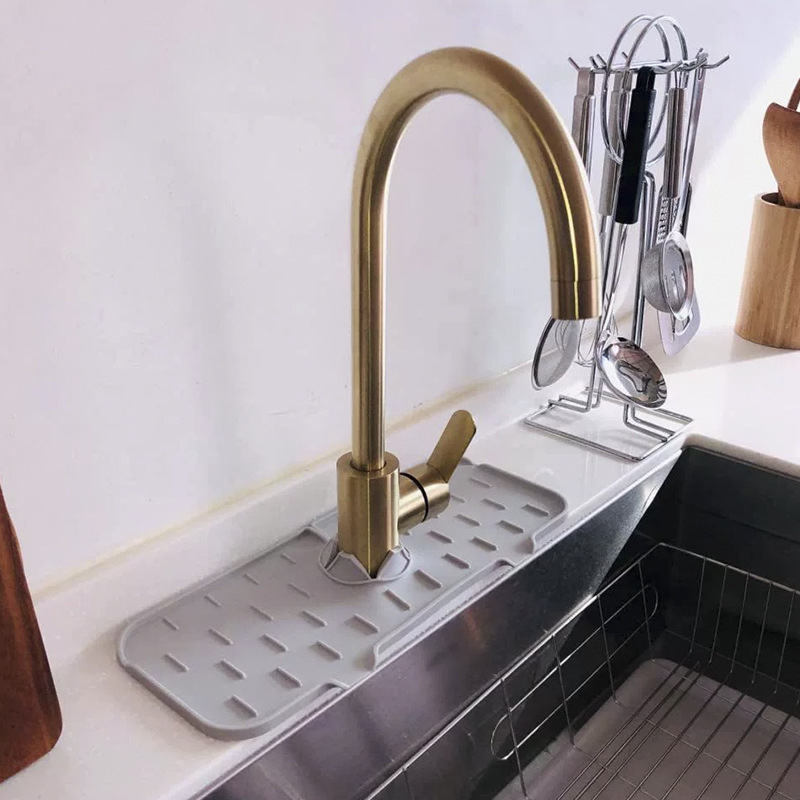 Kitchen Sink Splash Guard Silicone Faucet Handle Drip Catcher Tray