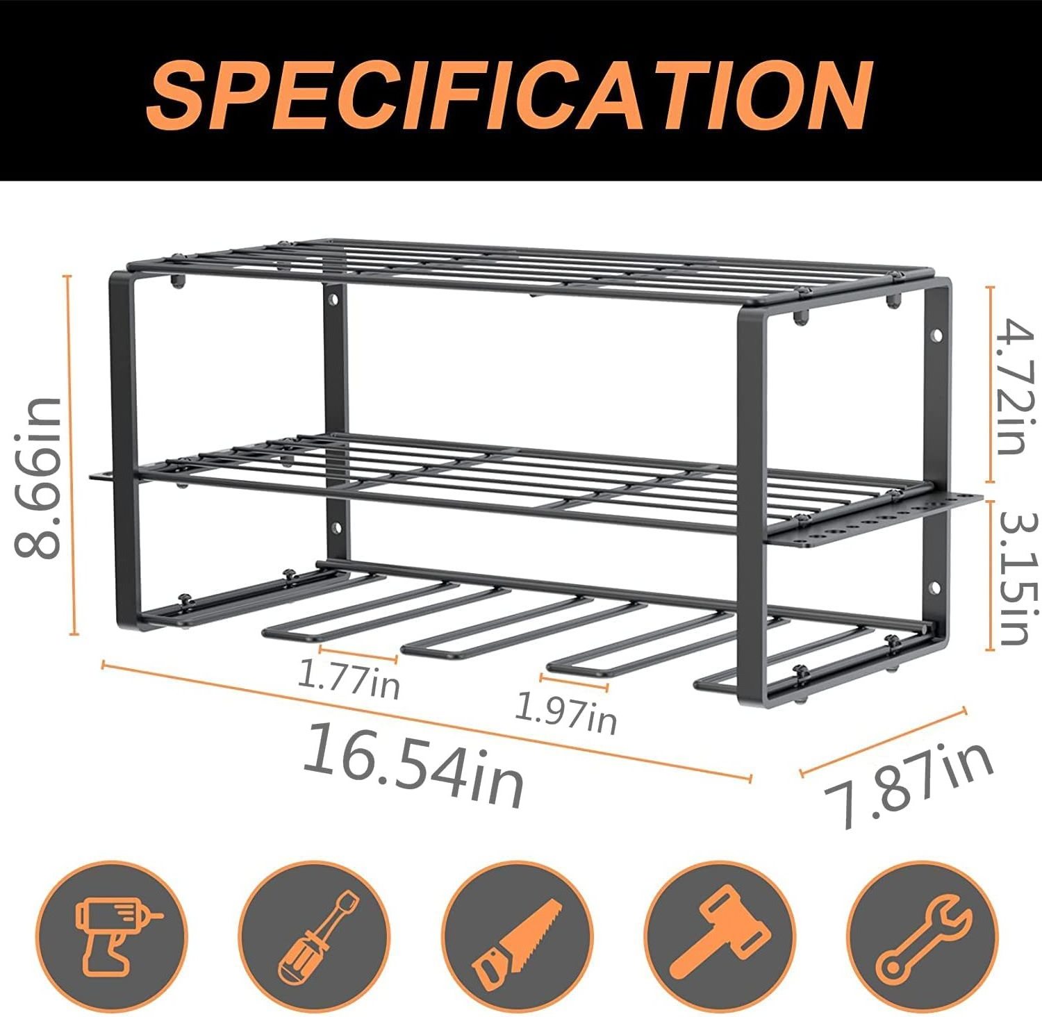 Heavy Duty Wall Mount Tool Storage Organizer Holder for Power Tool Drill Tool Rack