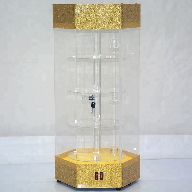 Big size acrylic toy display case led rotating acrylic cabinet