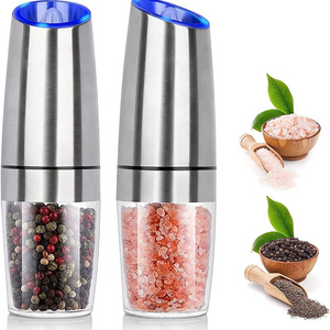 Electric Gravity Salt And Pepper Grinder Set Spice Jar Battery operated Mill Grinder With Blue Light And Stand