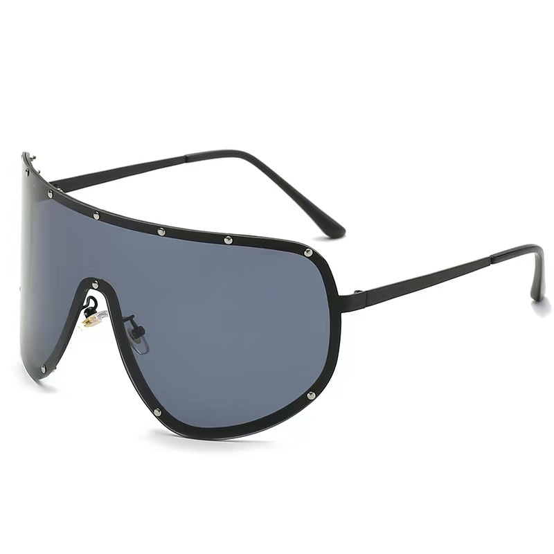 Oversized Rimless Shield Sunglasses Women Men New One Piece Lens Visor Mask Windproof Black Big Sun Glasses Shades Unique UV400