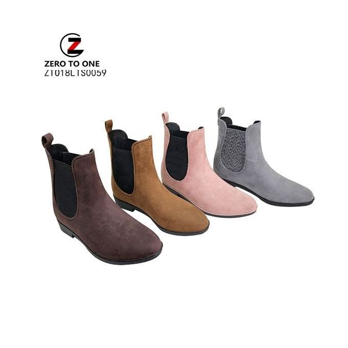 China Brown Color Casual Fashion Slip On Suede Leather Lady Ankle Shoes and Boots