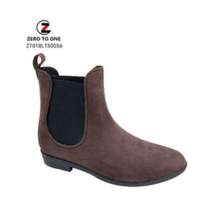 China Brown Color Casual Fashion Slip On Suede Leather Lady Ankle Shoes and Boots