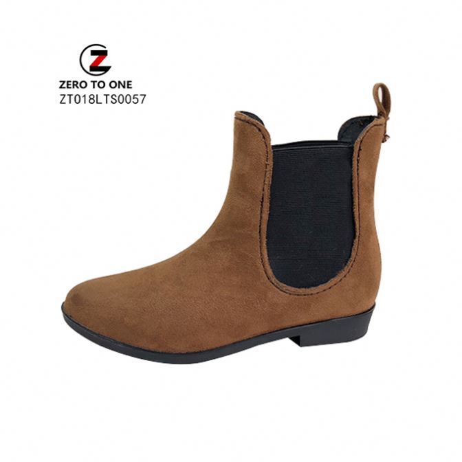 China Brown Color Casual Fashion Slip On Suede Leather Lady Ankle Shoes and Boots