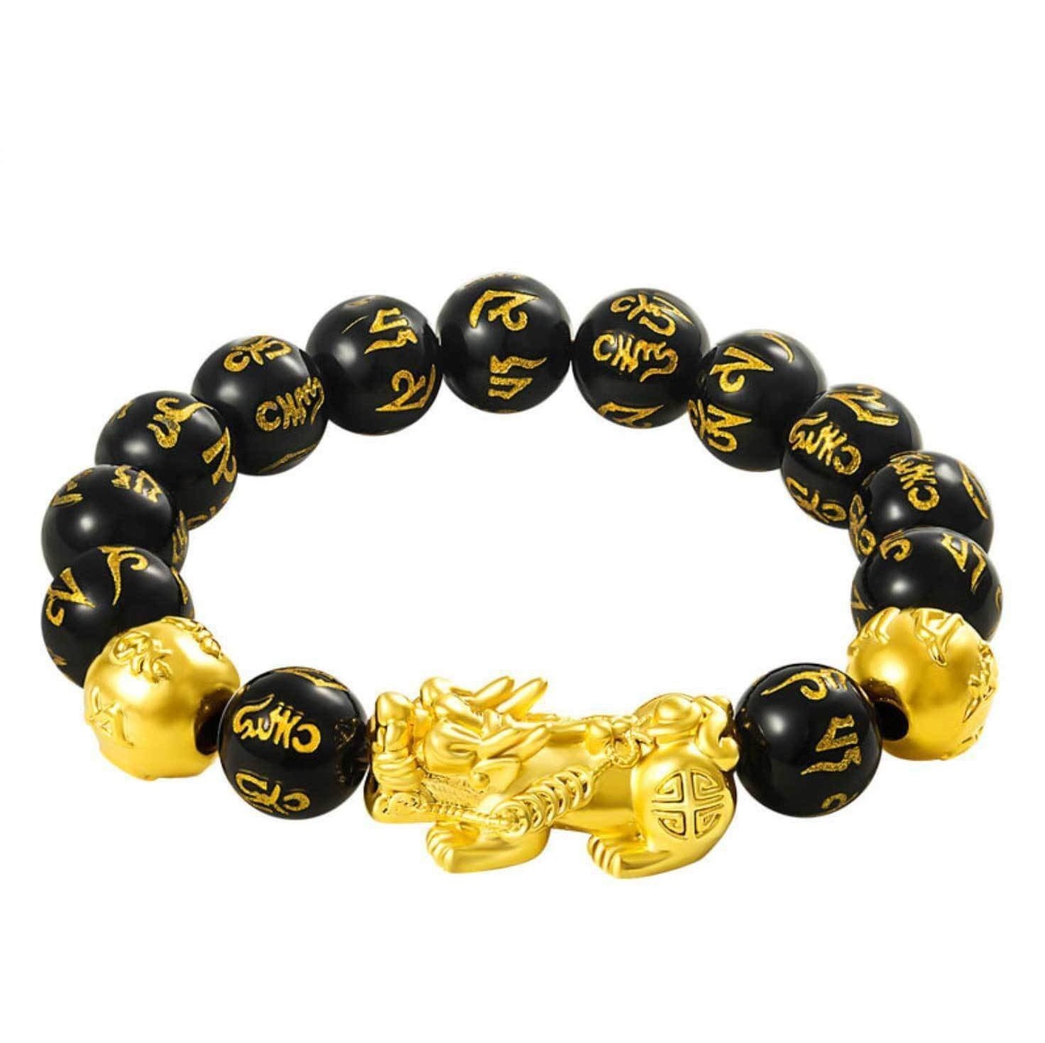 Brass Gilding Black Agate Pixiu Bracelet Men Gold Stainless Steel Bracelet Jewelry Wholesale