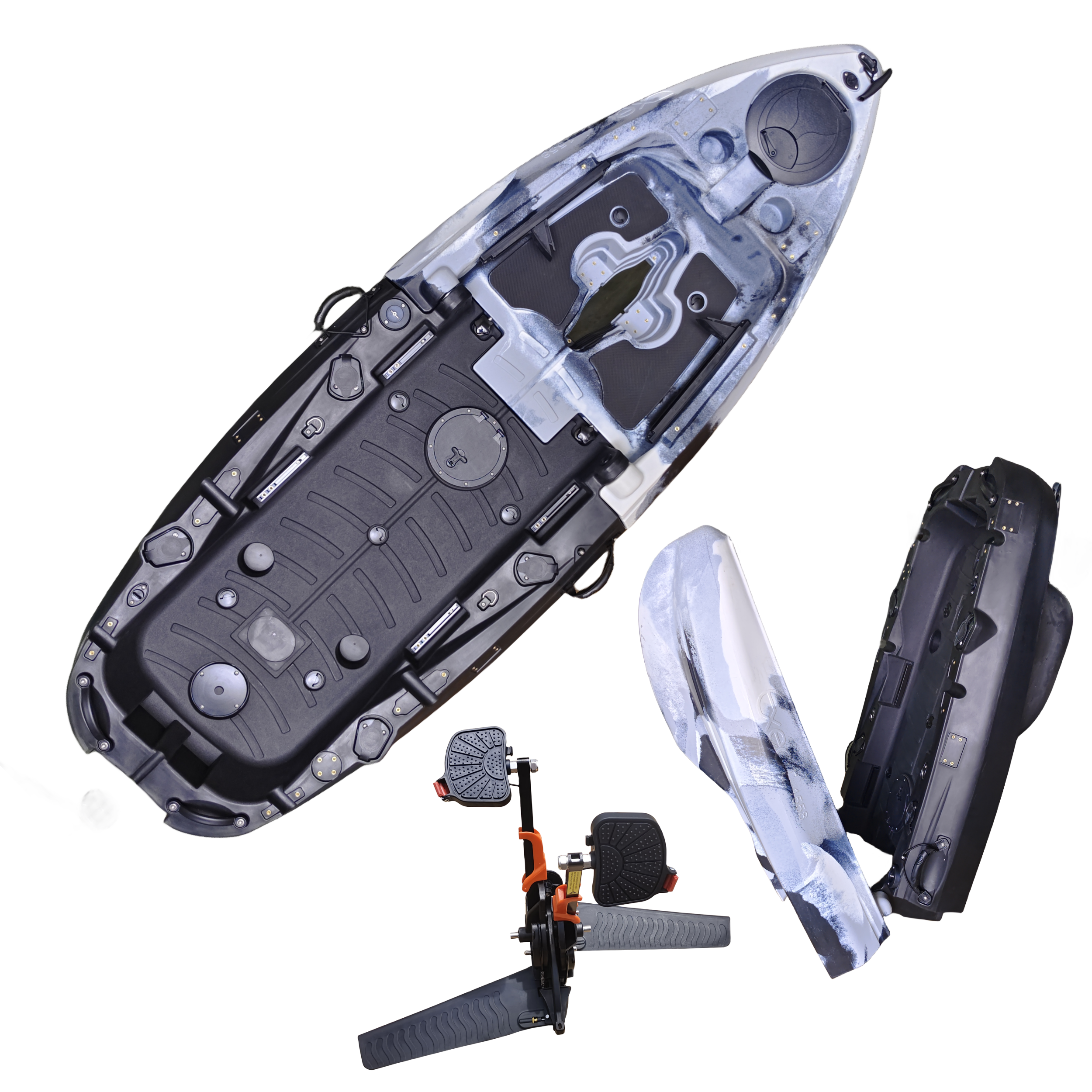 Pro angler 2.5m plastic PE kajak foldable two parts fishing folding kayak fishing boat with pedal system