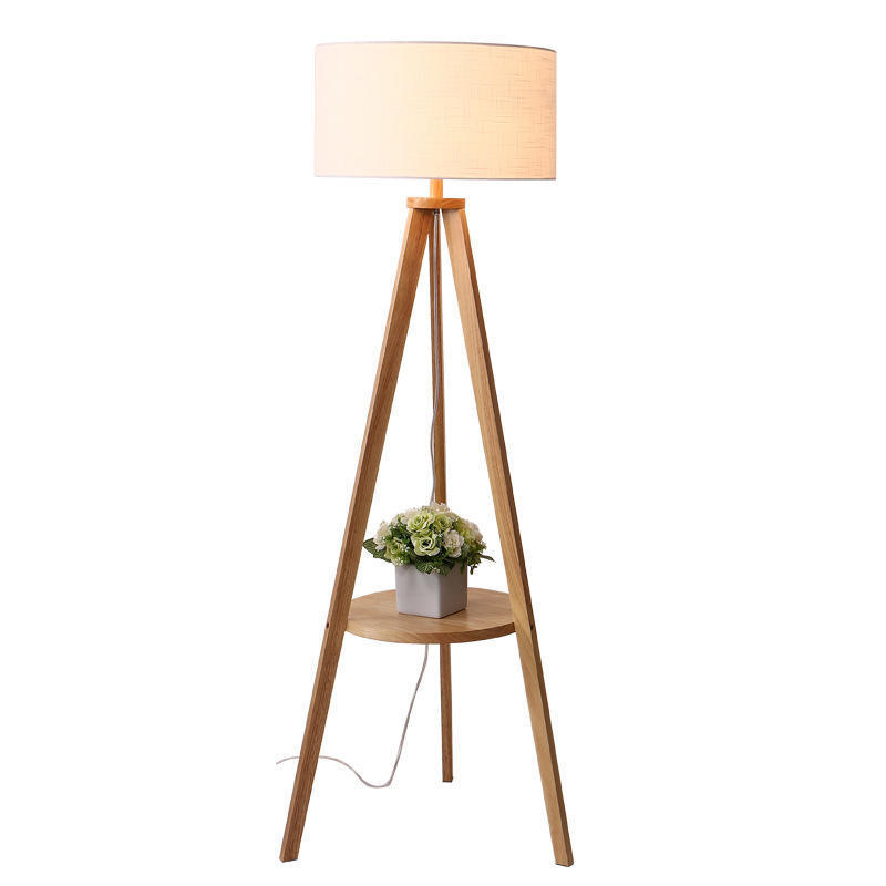 Scandinavian solid wood floor lamp simple modern bedroom vertical tripod steady living room decorative reading floor lamp