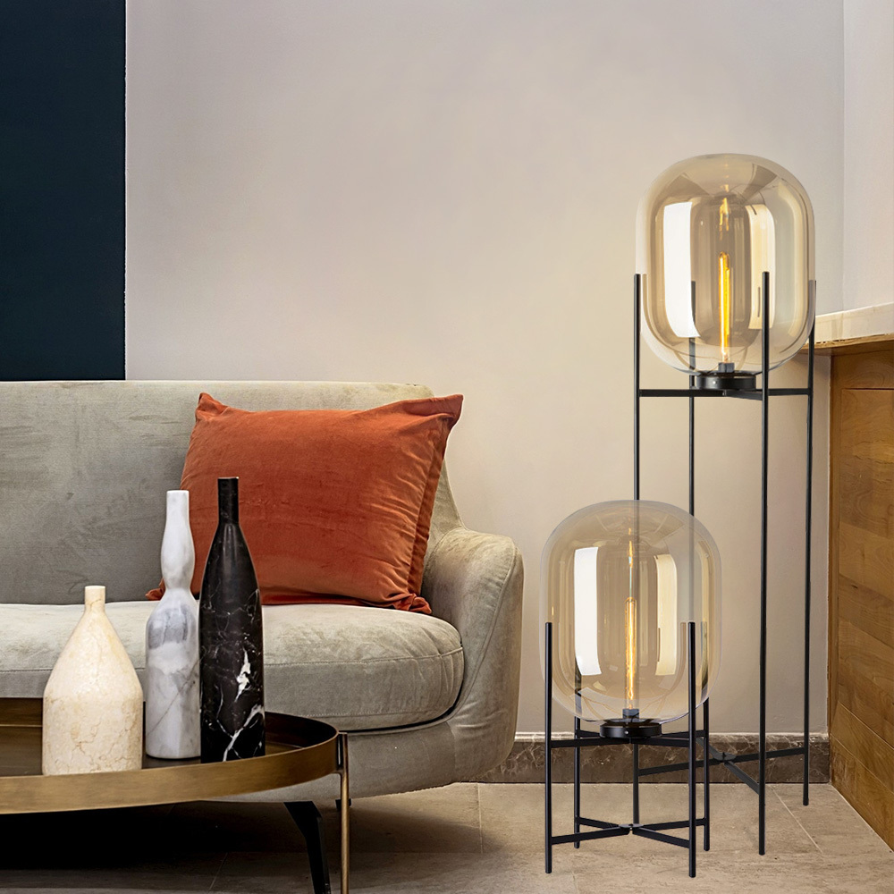 Hot selling simple industrial modern style metal bracket floor light lamp hotel villa unique glass Floor Lamp With Shelves