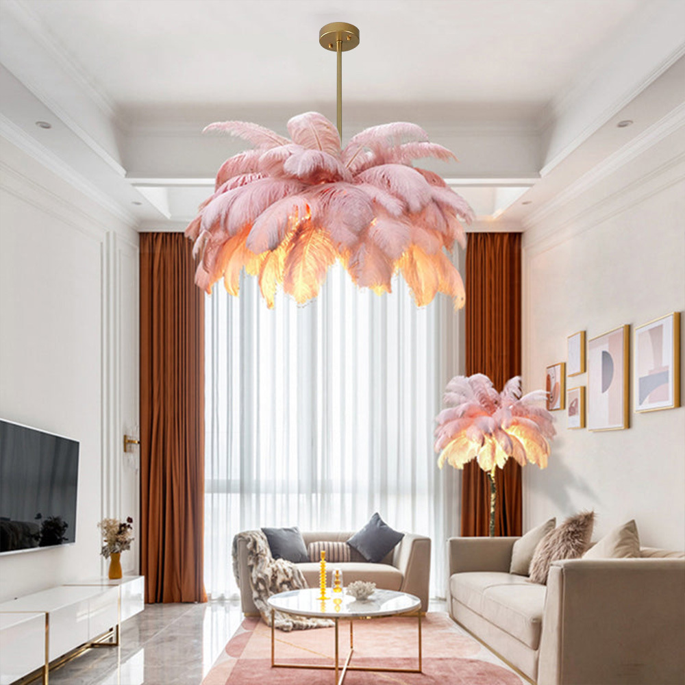 Zhongshan Factory Home Decoration Chandeliers Fixtures Ostrich Feather Led Chandelier Pendant Lamp For Bedroom