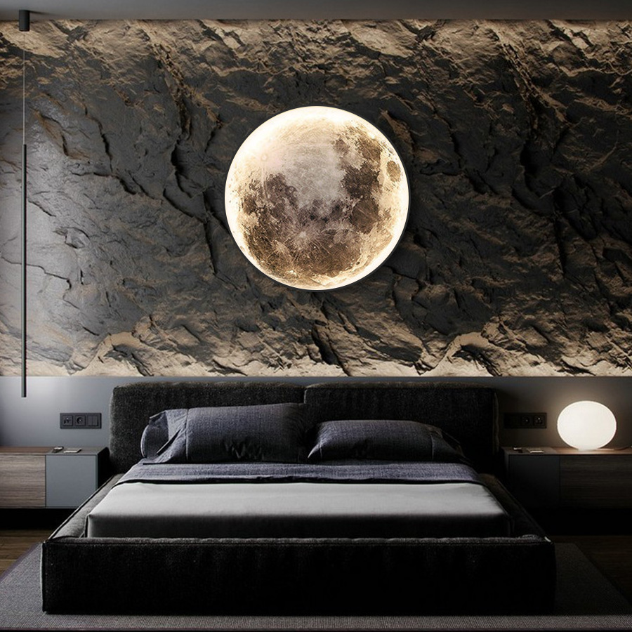 Bedroom Bedside Lamp Moon Wall Lamp Modern Luxury Creative Aisle Corridor Art Living Room Background Decorative Wall Lamp